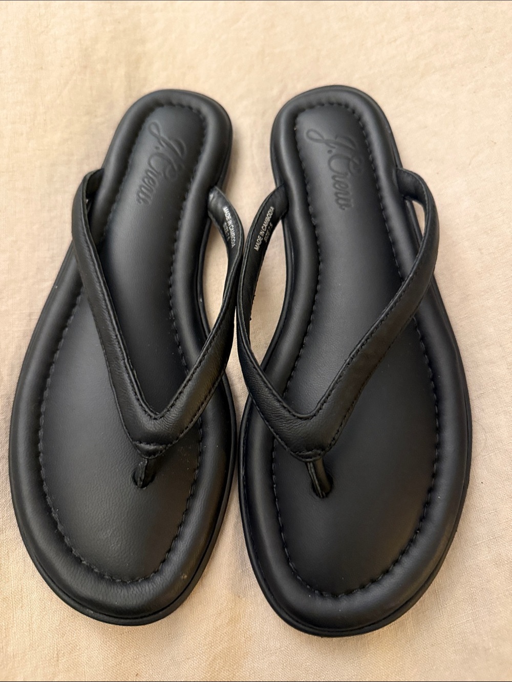 J. Crew Black Padded Leather Thong Sandals size 7.5